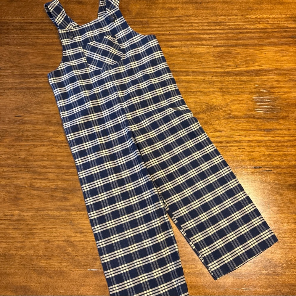Vintage 70s 80s Twill Plaid Kids Jumper Overalls Straight Leg Size 4T/5